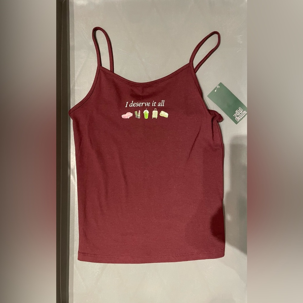 Wild Fable Women's Graphic Camisole Burgundy Quote Size XS NWT